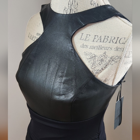 LA PINA by DAVID HELVANI mini bodycon dress, full zipper, leather top in size M - Picture 7 of 10